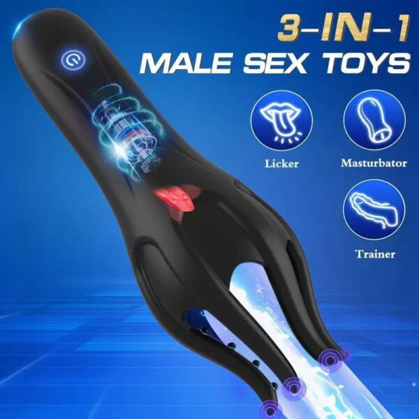 Electric Shock Tongue Licking Airplane Bottle Men's Automatic Penis Trainer Turtle Head Exerciser Masturbation Product