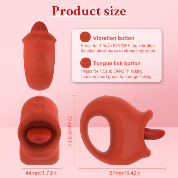 Red Cufflinks Honey Tongue Women's Vibrating Tongue Licking Masturbation Device - Image 4
